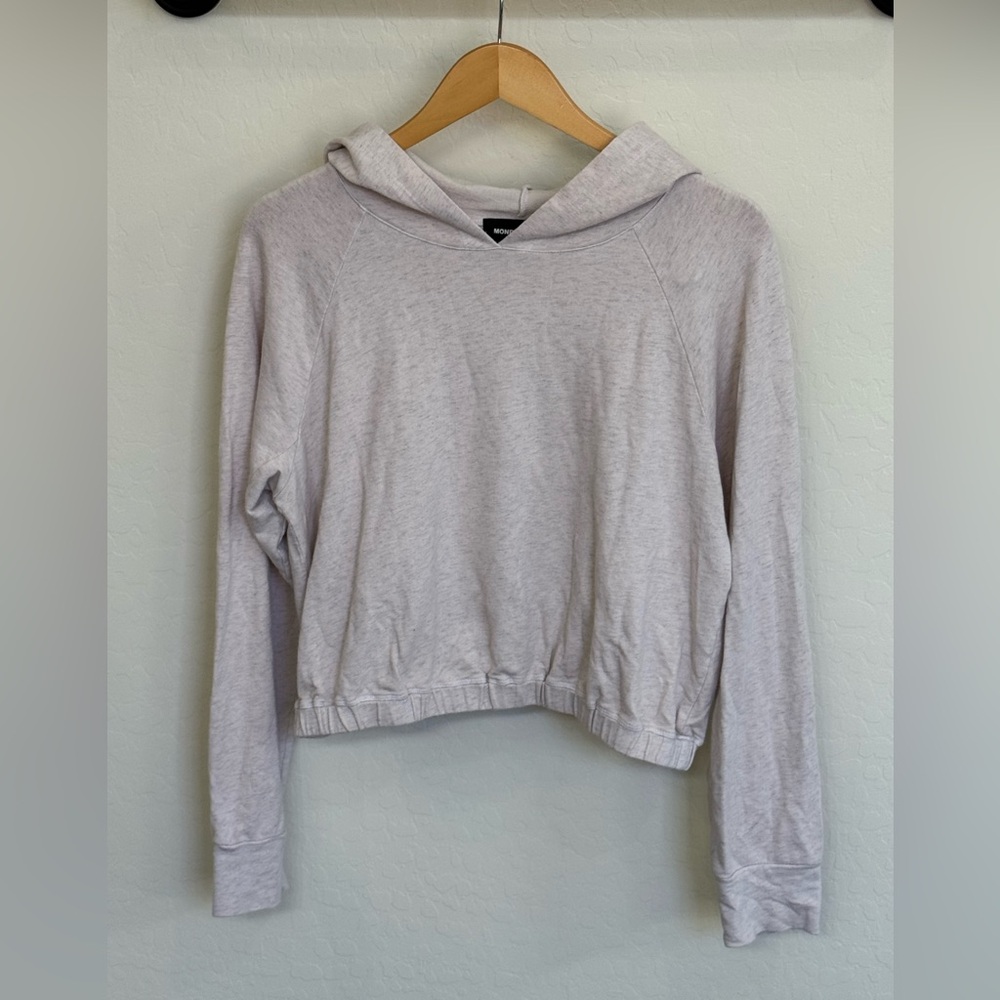 MONROW Beige Cropped Raw Hem Hoodie Lounge Sweatshirt Size M